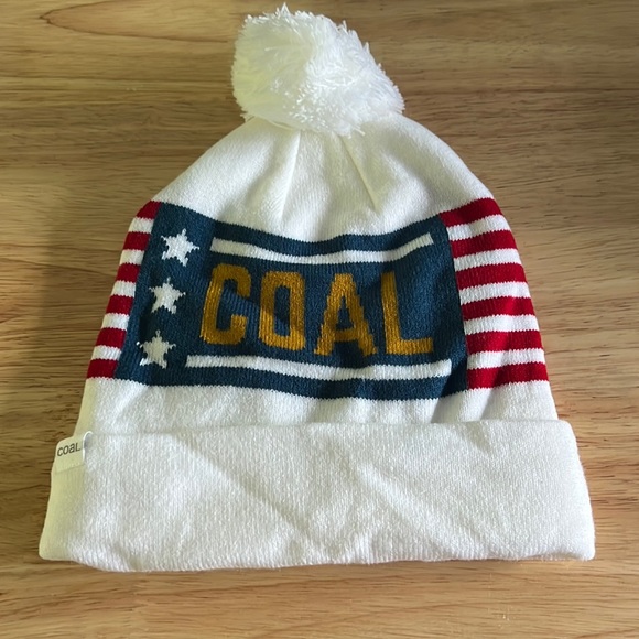 Coal white beanie Red and White stripes and Blue Stars “Coal” in gold Unisex main image 2